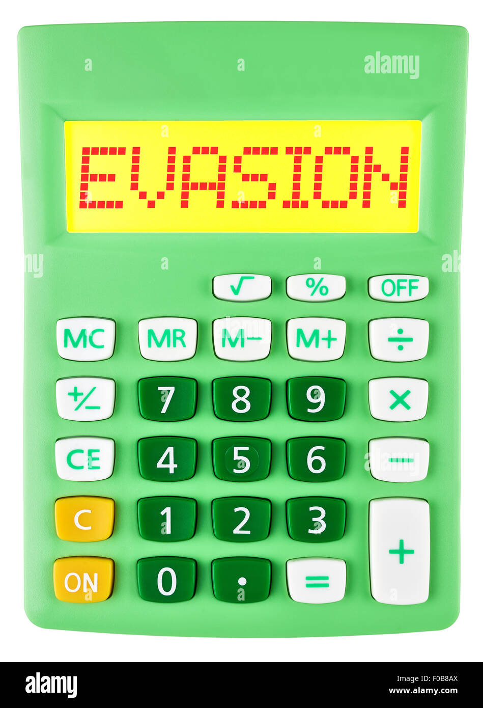 Taschenrechner mit Steuerhinterziehung auf display isolierten auf weißen Hintergrund Stockfoto