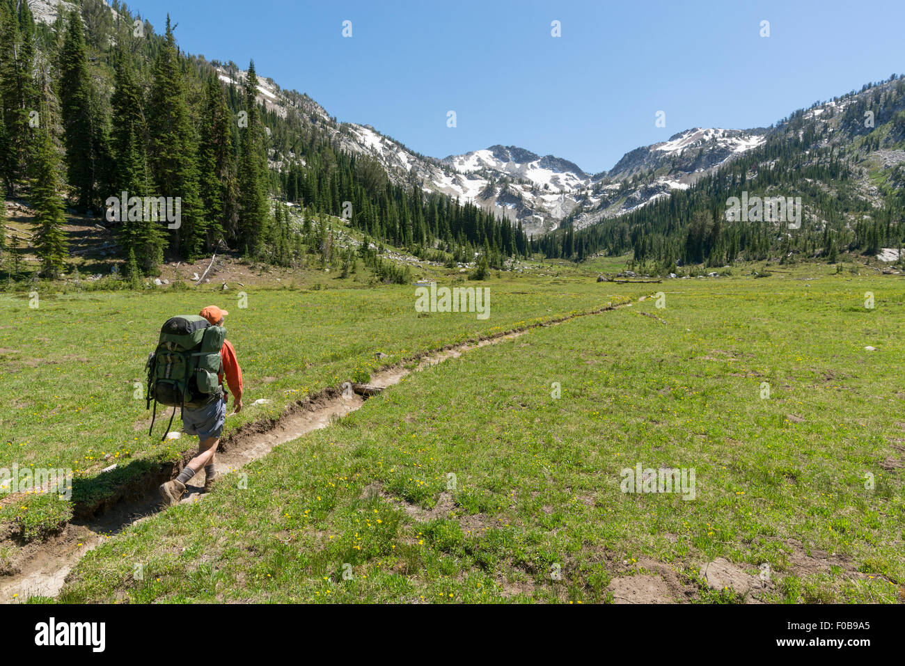 Backpacking in Kupfer Creek Basin, Wallowa Mountains, Oregon. Stockfoto