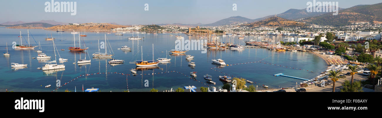 Hohen Winkel Panoramablick auf Burg von Bodrum an der türkischen Riviera Stockfoto