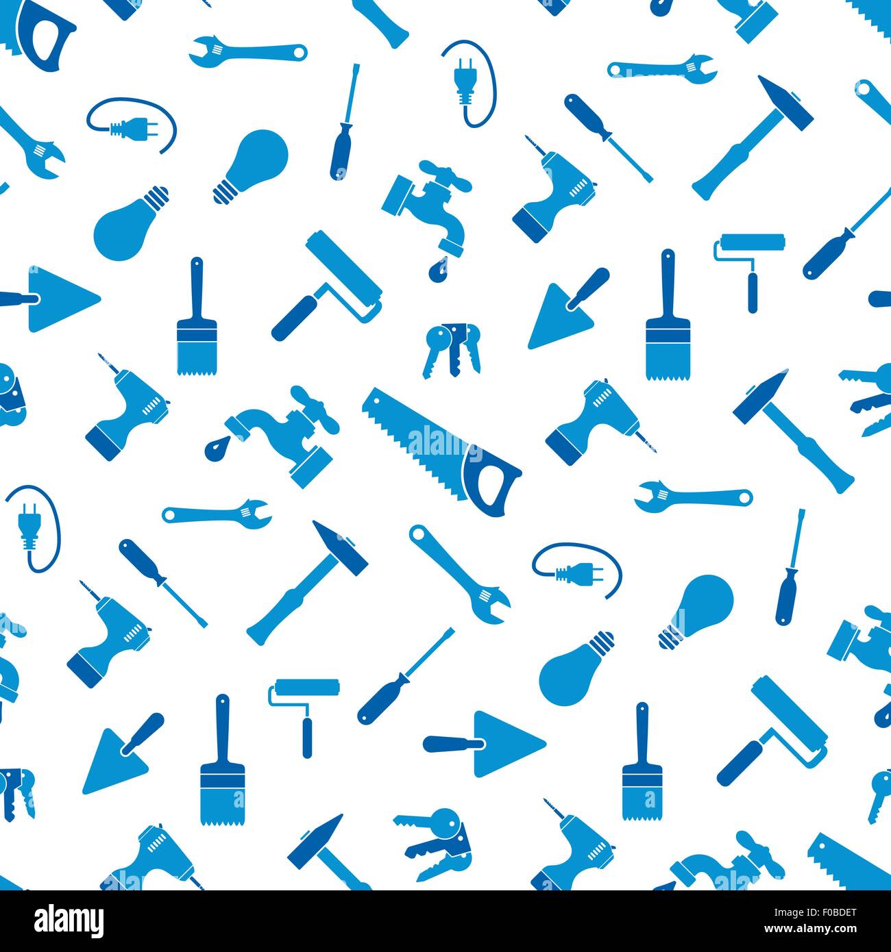 Nahtlose Handwerker Werkzeuge Muster in zwei Uni-Farben auf weißem Hintergrund Stock Vektor