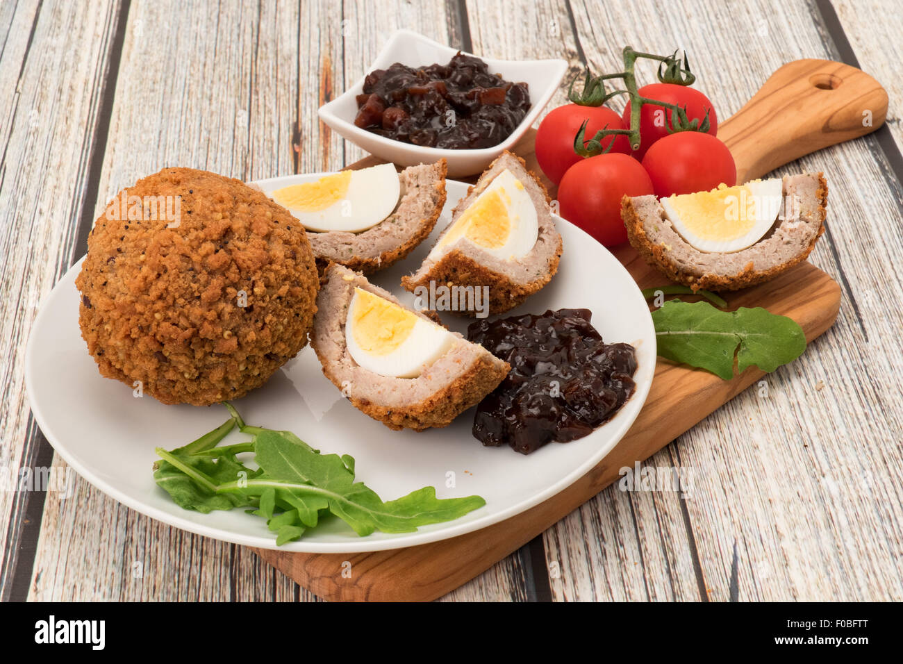 Scotch-Eiern - fertig zum Verzehr Stockfoto