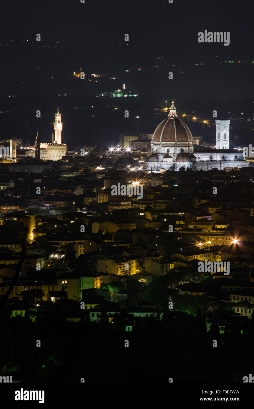 Florenz Kuppel bei Nacht. Schießen aus Fiesole Stockfoto