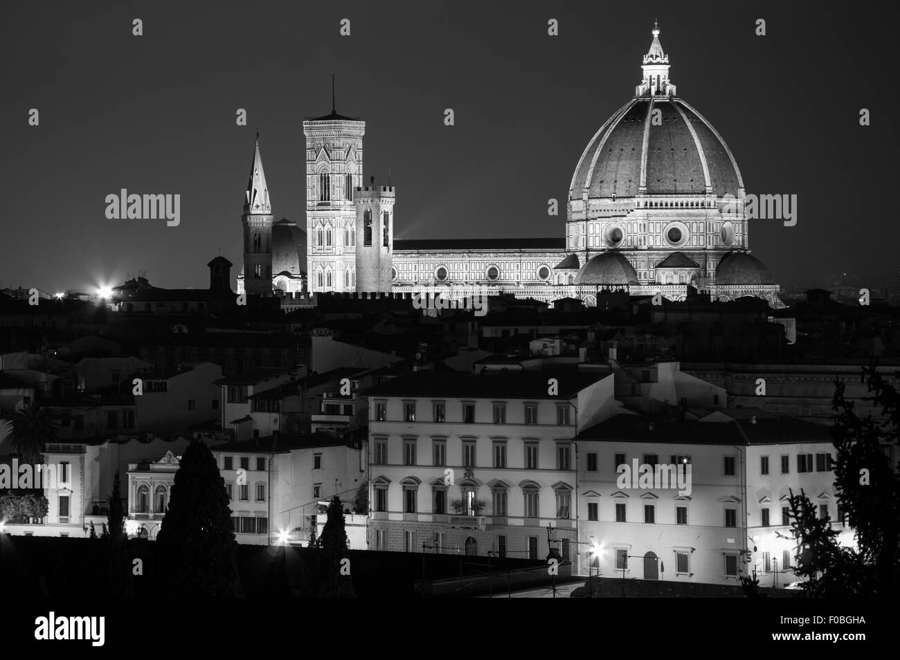 Florenz bei Nacht, Landschaft von Piazzale Michelangelo. Stockfoto