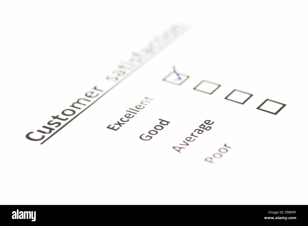 Kundenzufriedenheit Umfrageformular mit aufgegebenen ausgezeichnet in der checkbox Stockfoto