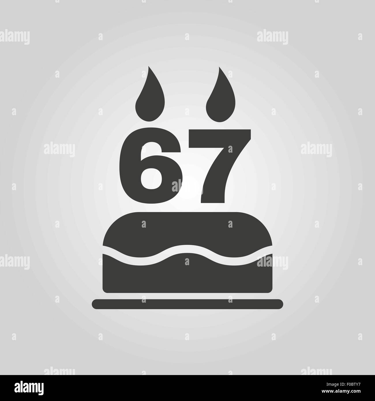 Die Geburtstagstorte mit Kerzen in Form von Nummer 67-Symbol. Geburtstag-Symbol. Wohnung Stock Vektor