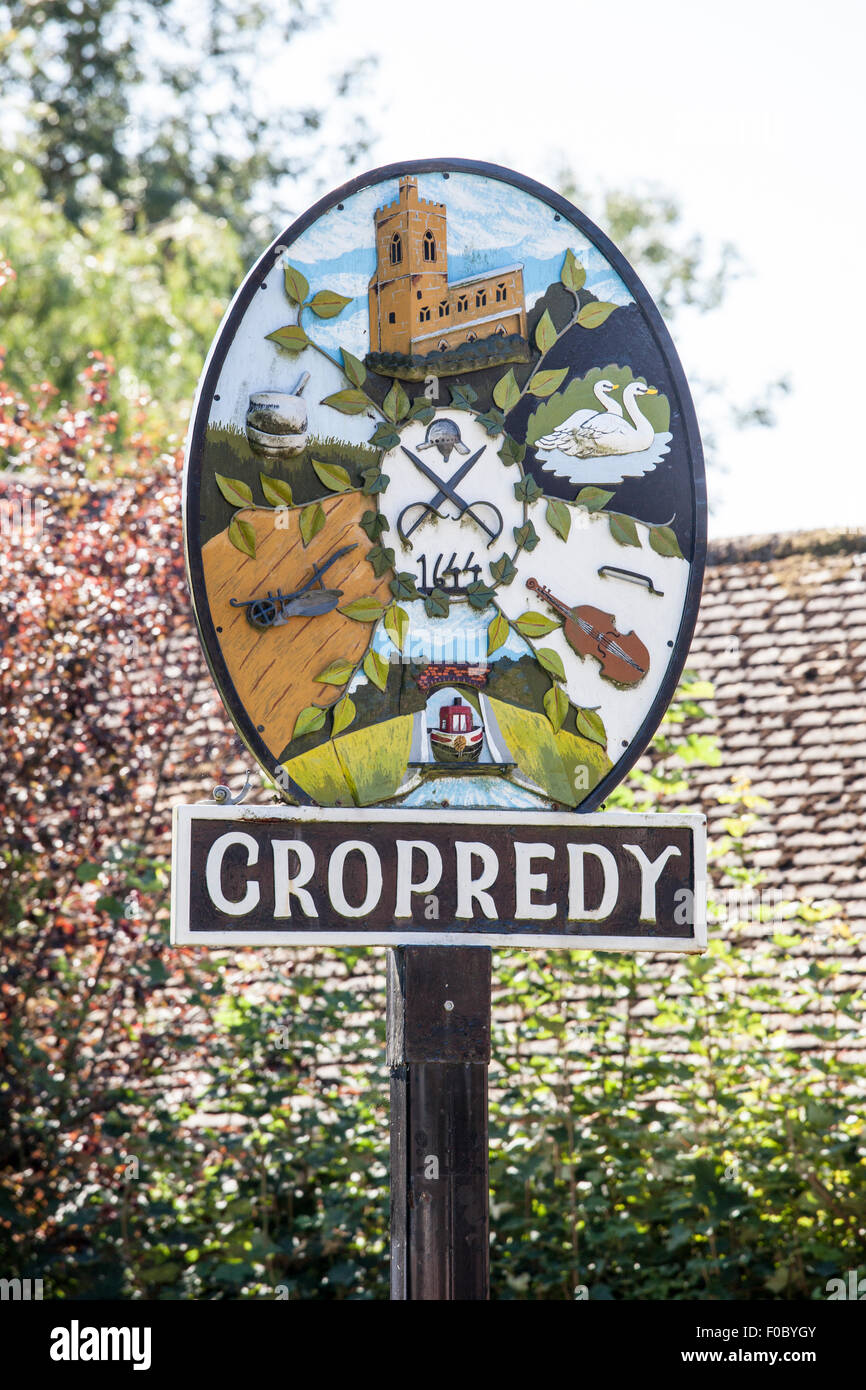 Cropredy Ortsschild Stockfoto