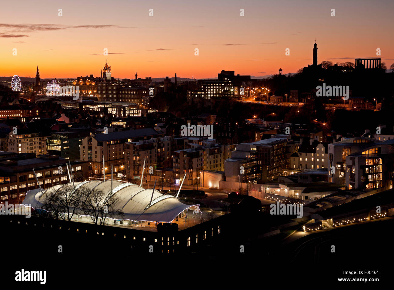 Sonnenuntergang, Dynamic Earth, Holyrood, Edinburgh, Schottland, Großbritannien, Europa Stockfoto