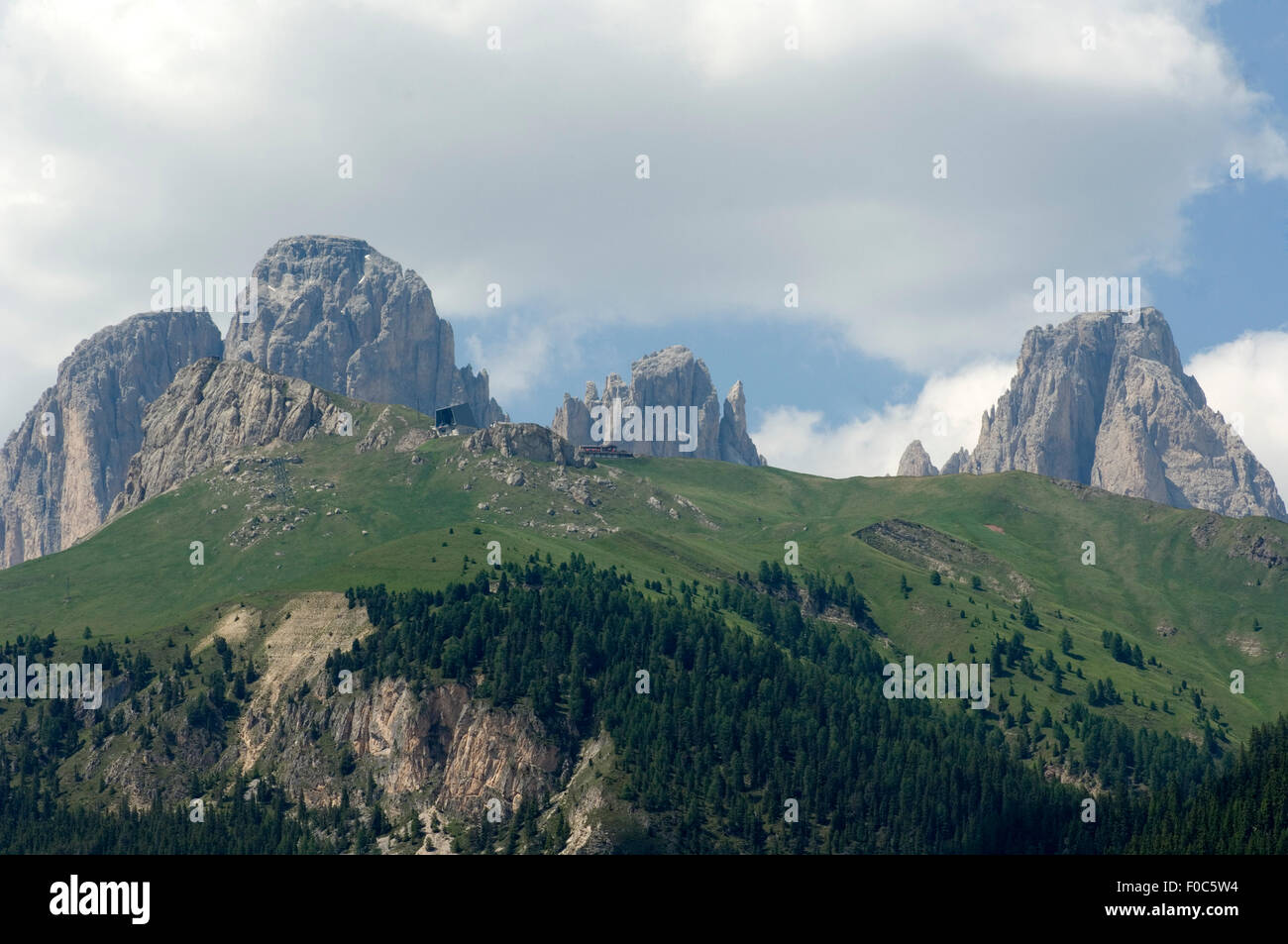Plattkofels, Langkofel, Seiser, Alm, Sellajoch, Stockfoto