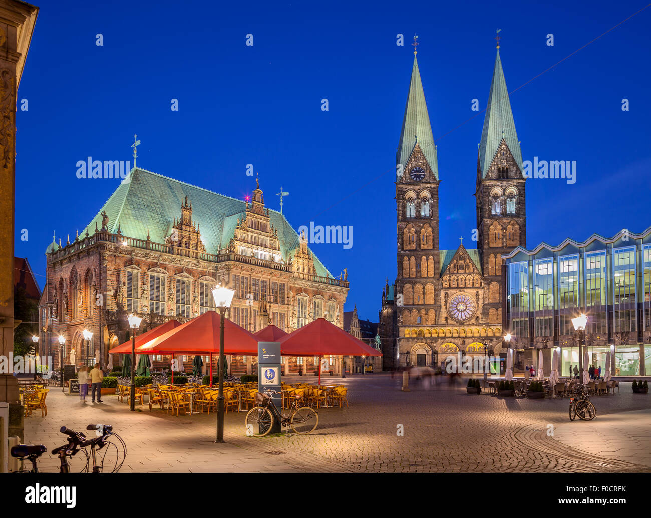 Bremer Marktplatz befindet sich im Zentrum der hanseatischen Stadt Bremen, Deutschland und gehört zu den ältesten Plätzen. Stockfoto