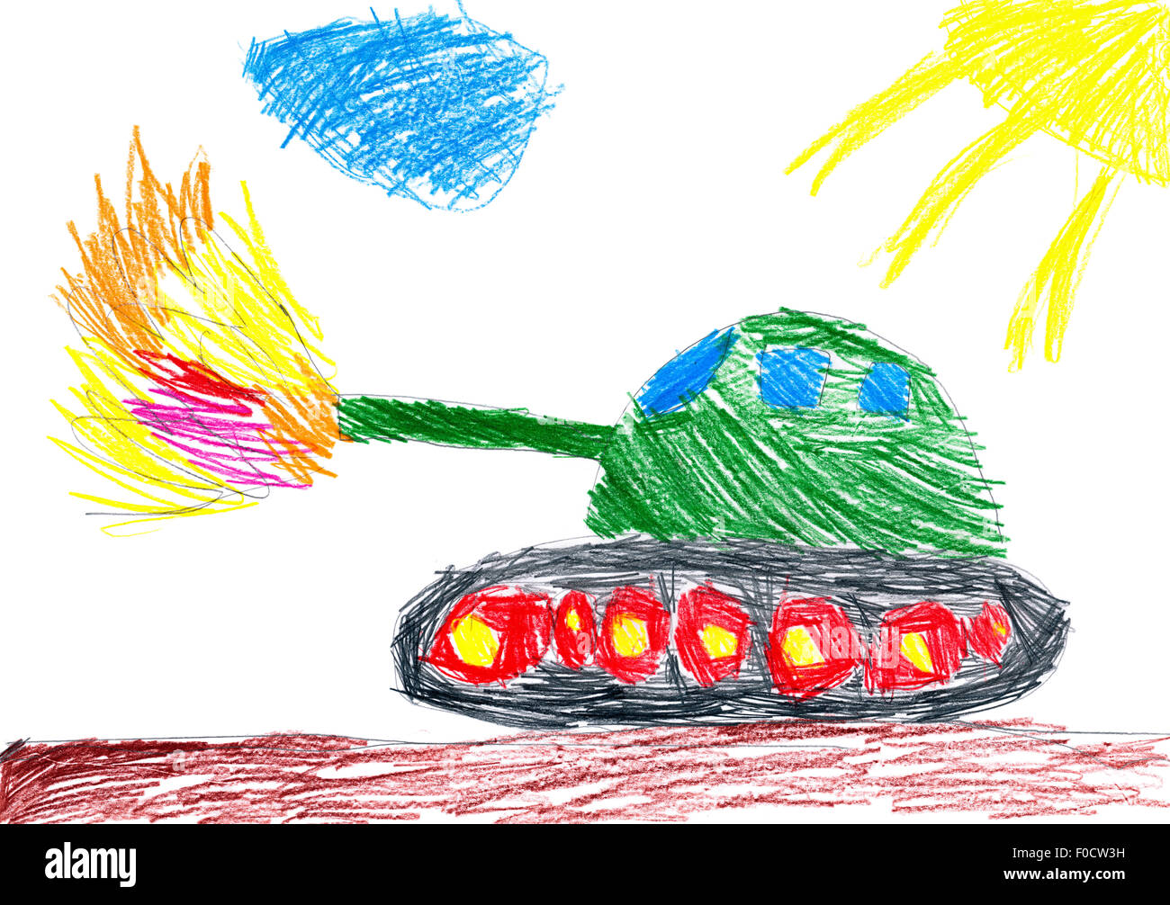 Panzer-Shootings. Kind zeichnen. Stockfoto