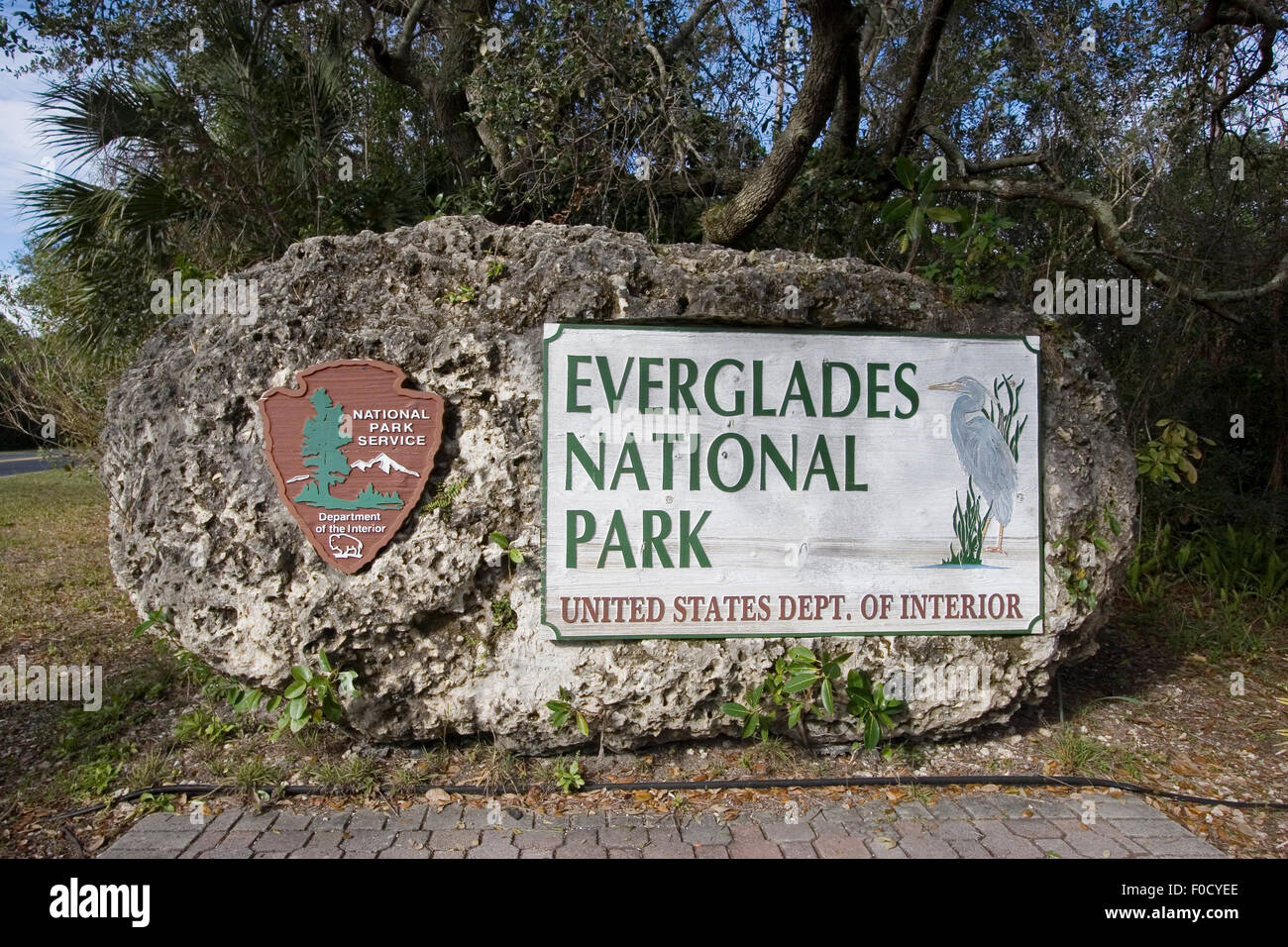 Everglades-Nationalpark, Florida Ortseingangsschild Stockfoto