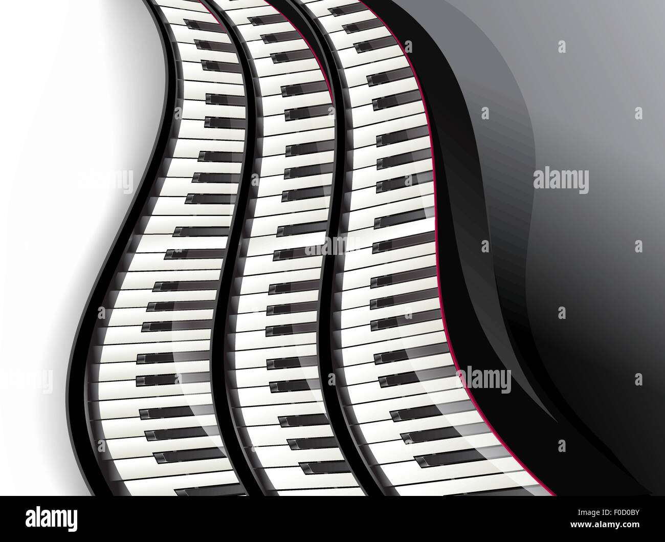Grand Piano Keys wellig auf weißem Hintergrund Stock Vektor