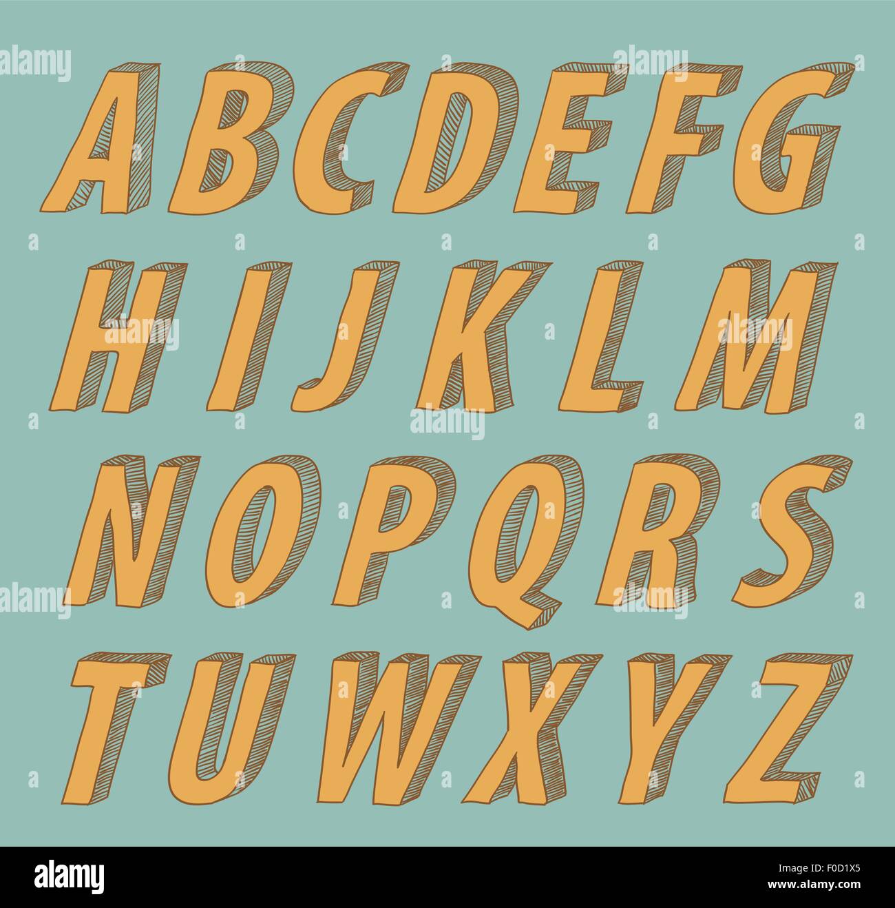 handgezeichnete Retro-Abc 3D-Buchstaben Stock Vektor