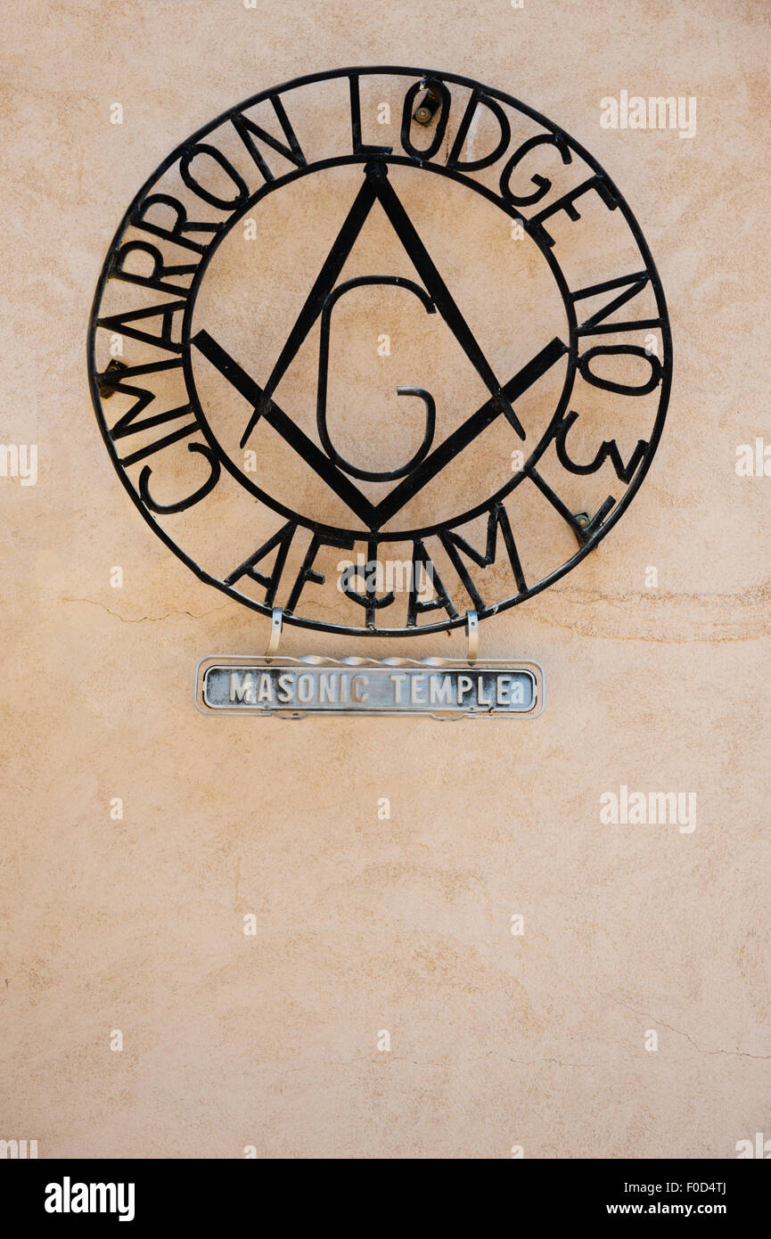 Die Freimaurer-Tempel-Lodge in Cimarron, NM, New Mexico, USA Stockfoto