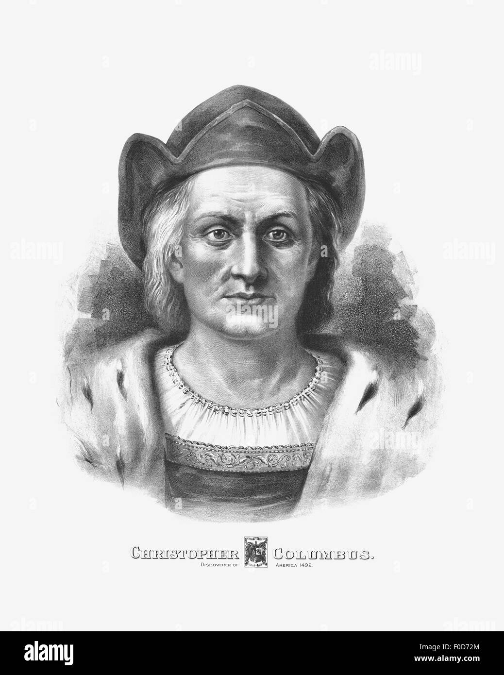 Vintage Print von Christopher Columbus, ein italienischer Forscher. Stockfoto