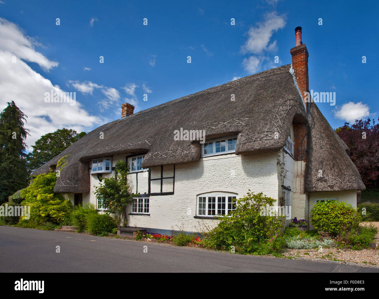 Reetdachhaus, Wherwell, Hampshire, England Stockfoto