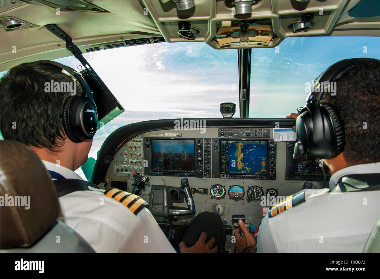 Cessna 208 B Cockpit, Turboprop, Molukken, Indonesien Stockfoto