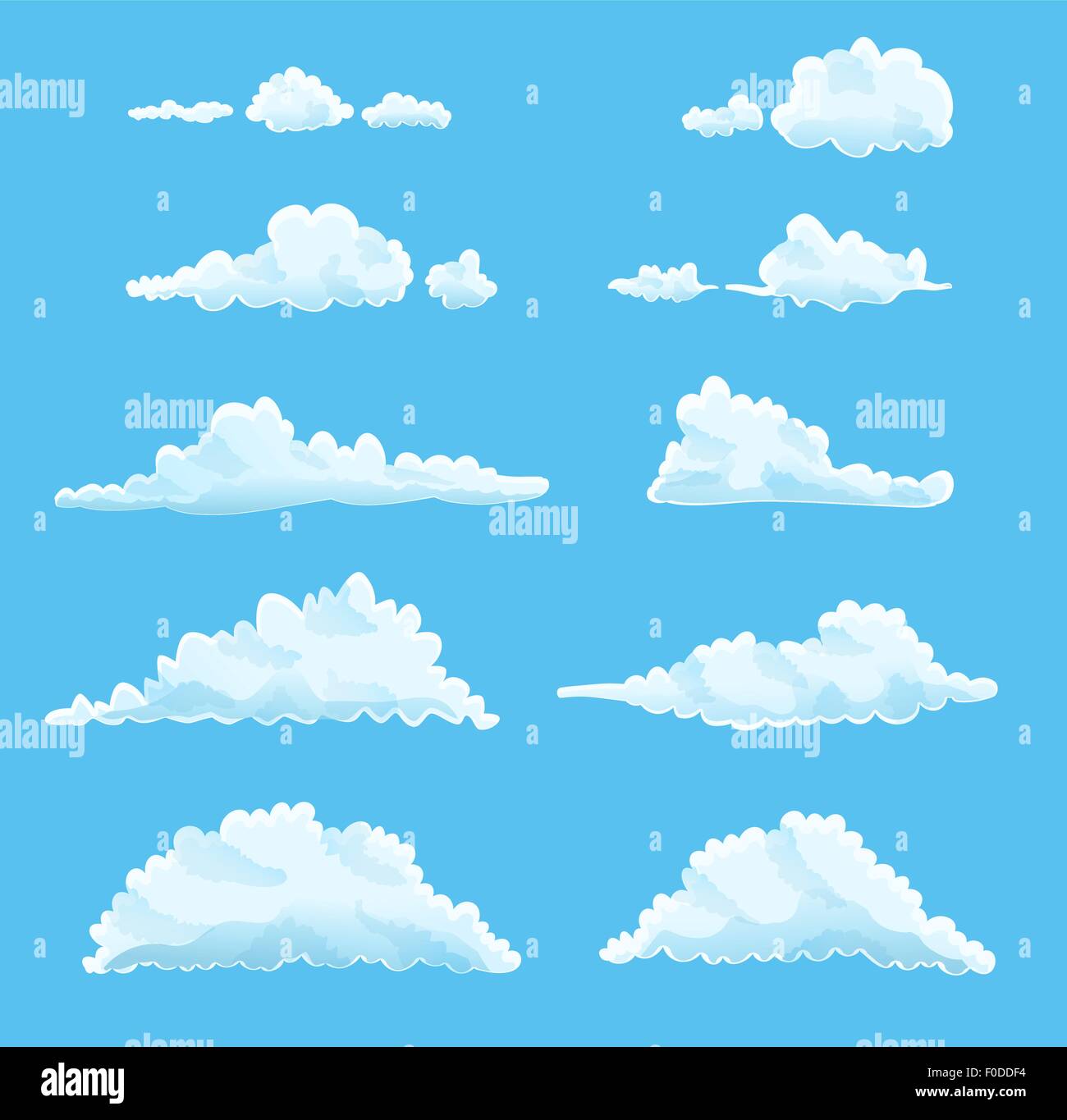 Satz von Cartoon Wolken auf blau. Vektor-illustration Stock Vektor