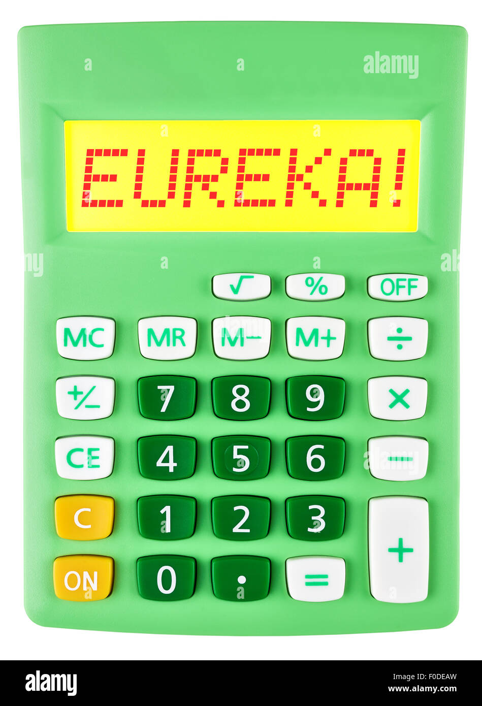 Taschenrechner mit EUREKA isoliert Stockfoto