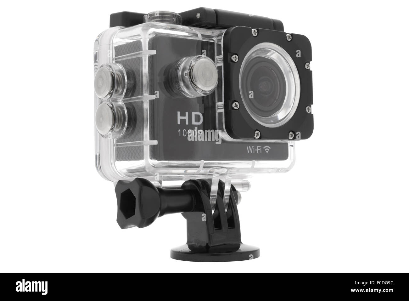 GoPro wie Sport-Action-Kamera auf weißem Hintergrund Stockfoto