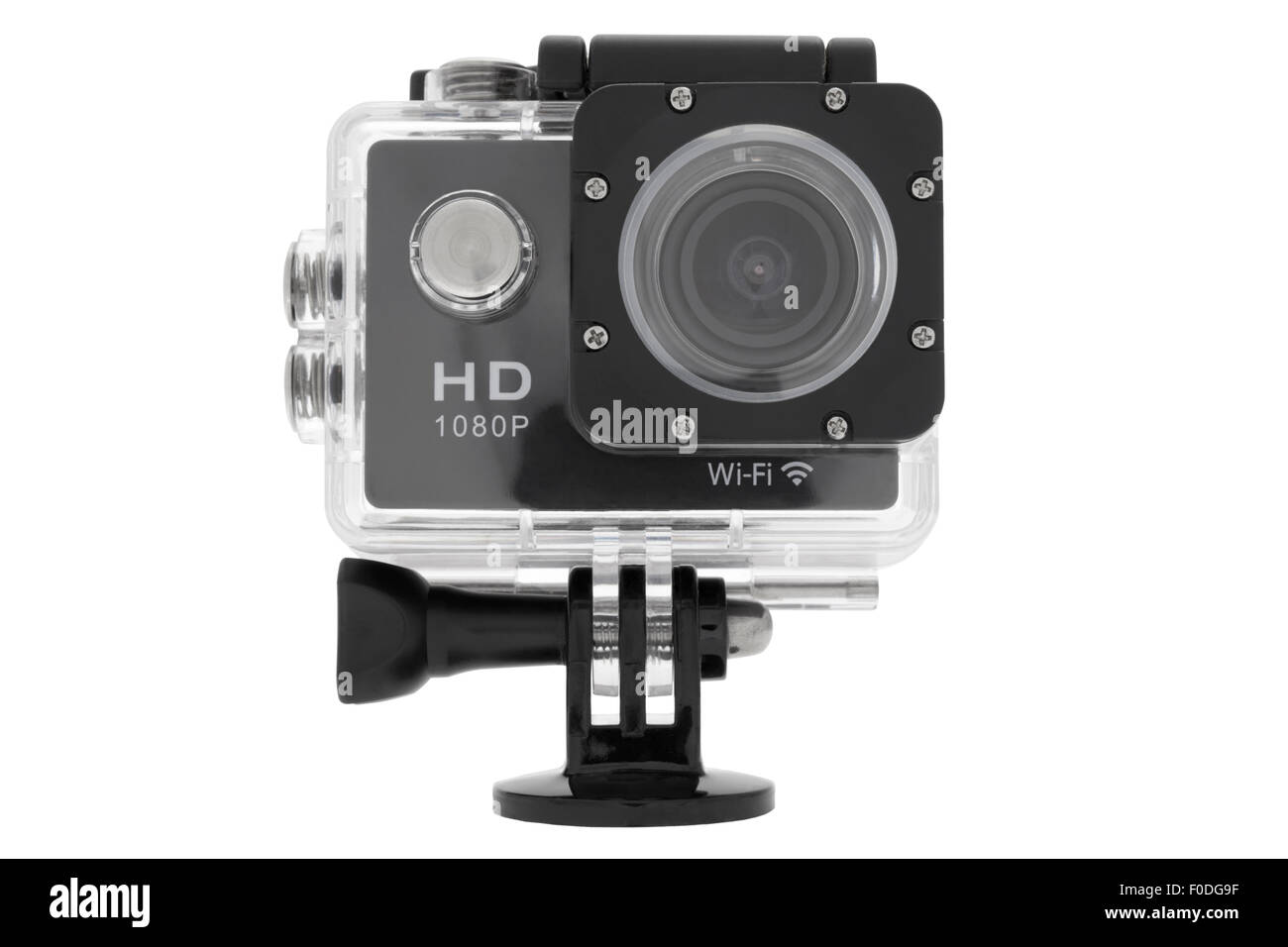 GoPro wie Sport-Action-Kamera auf weißem Hintergrund Stockfoto