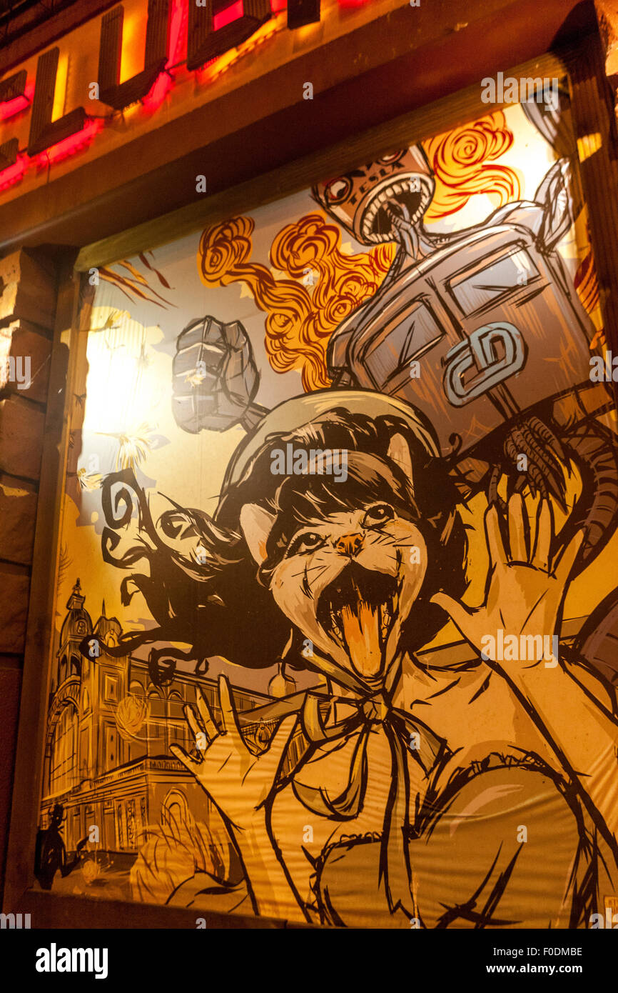 Cross Club outsude, Lieblingsmusik-Club, Street Art an der Wand, Prag Holesovice, Tschechische Republik Stockfoto