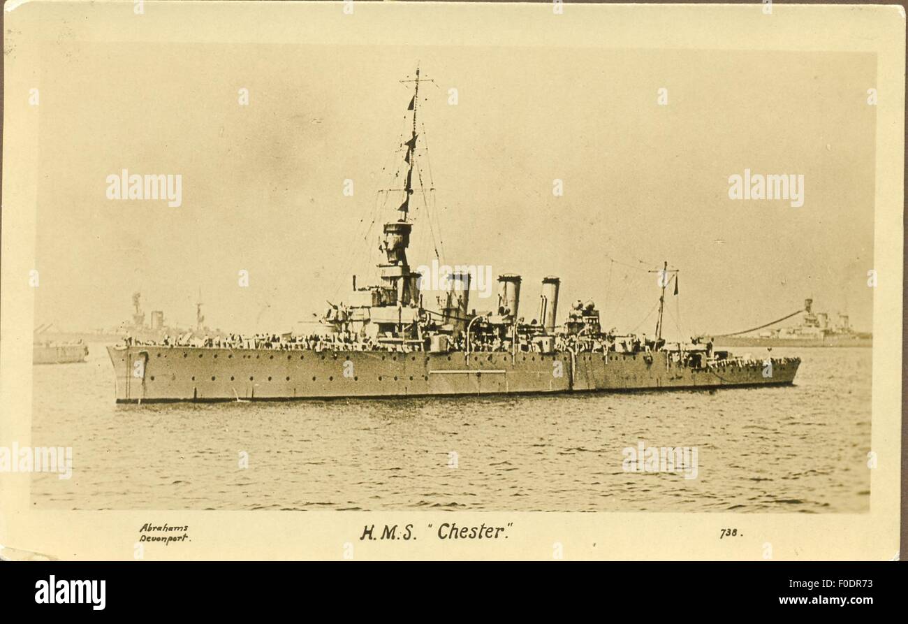 Weltkrieg eine Postkarte des Kreuzers HMS Chester Stockfoto