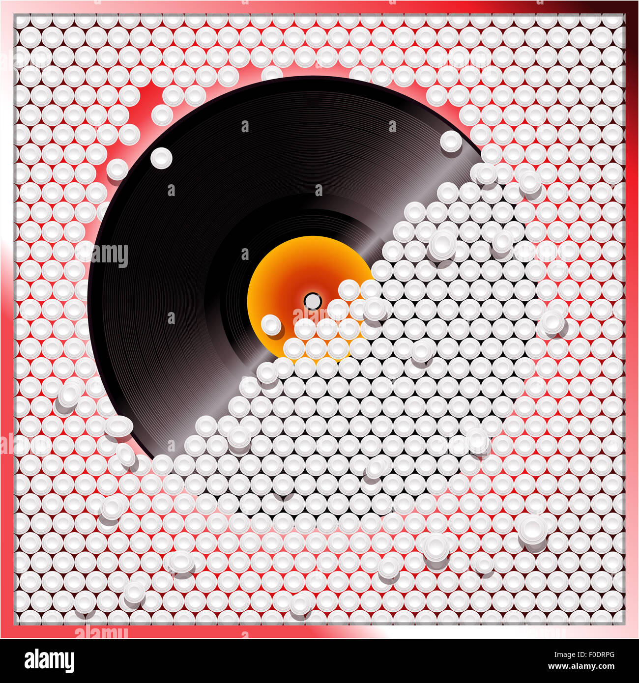 Vinyl-Schallplatte brechen eine Wand weiß 3D Schaltflächen Stockfoto