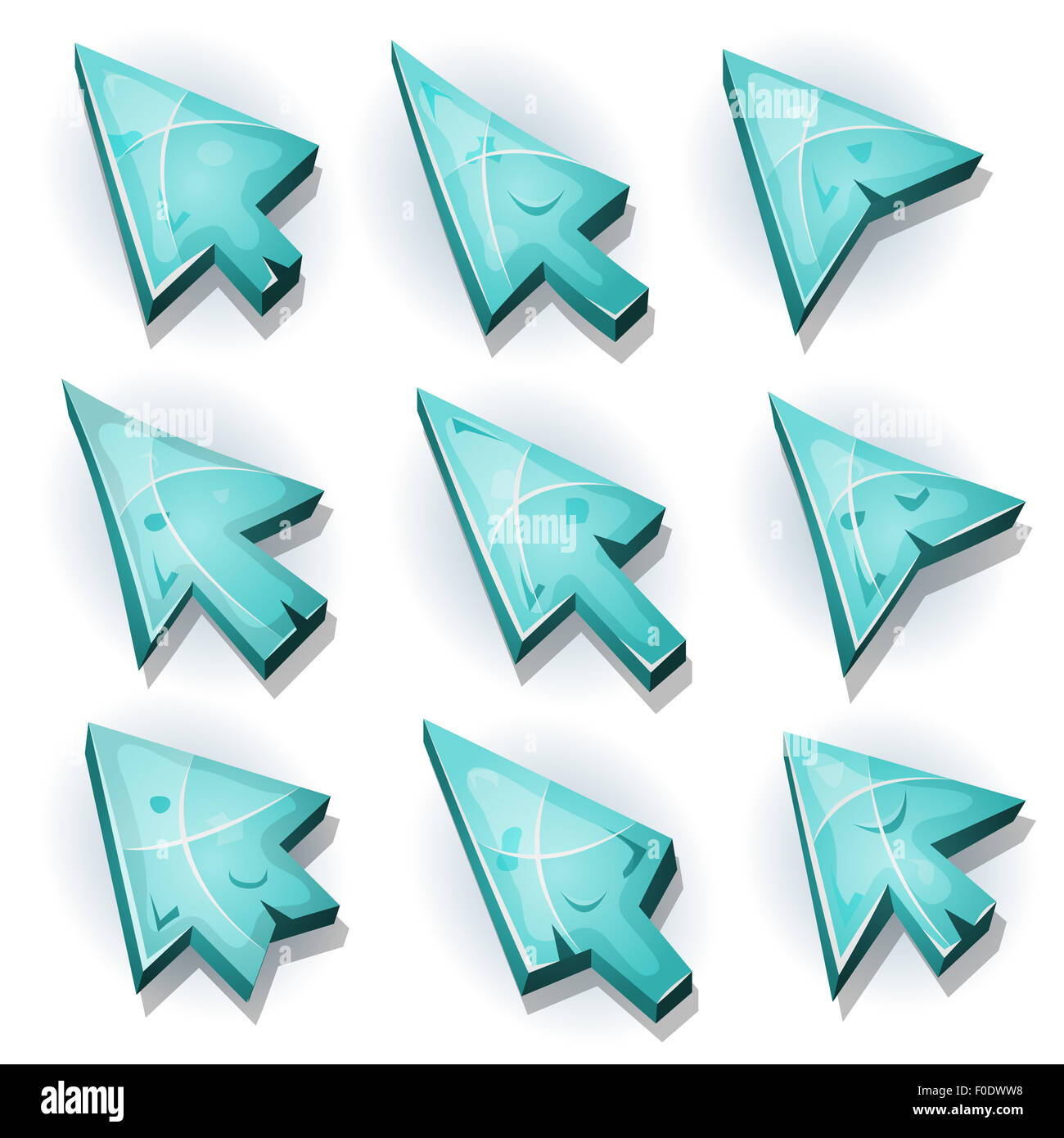 Abbildung einer Reihe von lustigen Comic Design Eis Computer Icons, Cursor und Pfeile Anzeichen für lustige Ui Spielumgebung Stockfoto