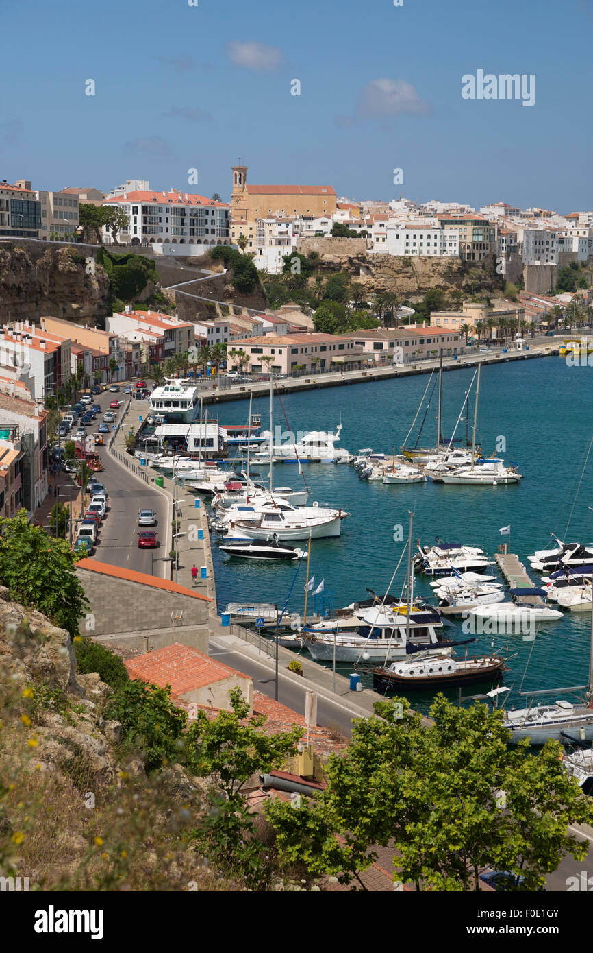 Blick über Hafen und Altstadt, Mahon, Menorca, Balearen, Spanien, Europa Stockfoto