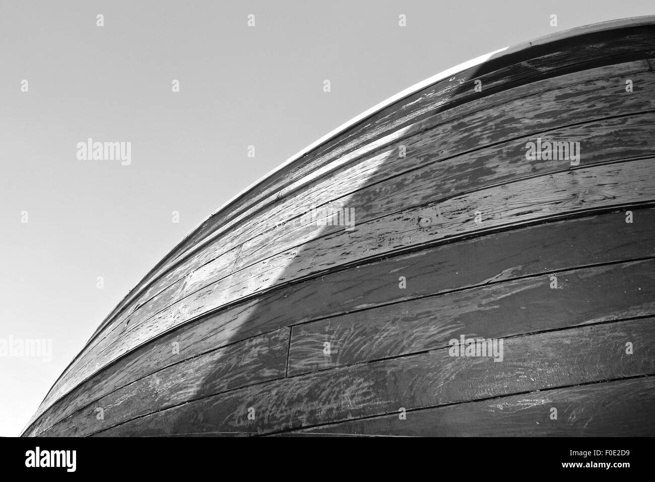 Holzboot, Flensburg, Deutschland, Bootfahren, Holzarbeiten, Boot-Restaurierung, Holz, schwarz / weiß Stockfoto