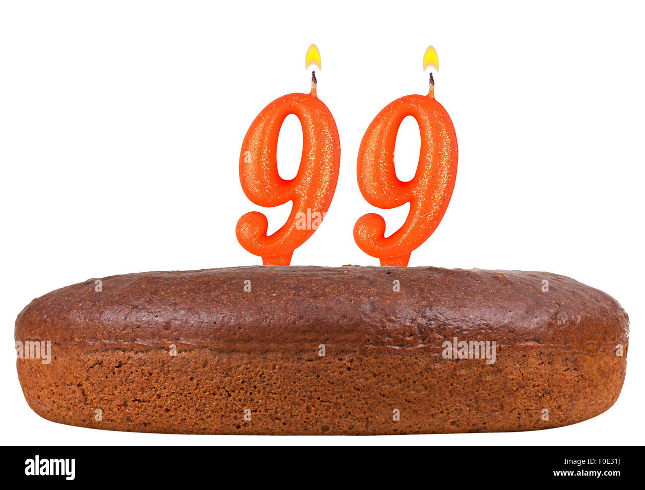 Geburtstagskuchen Kerzen Nummer 99 isoliert Stockfoto