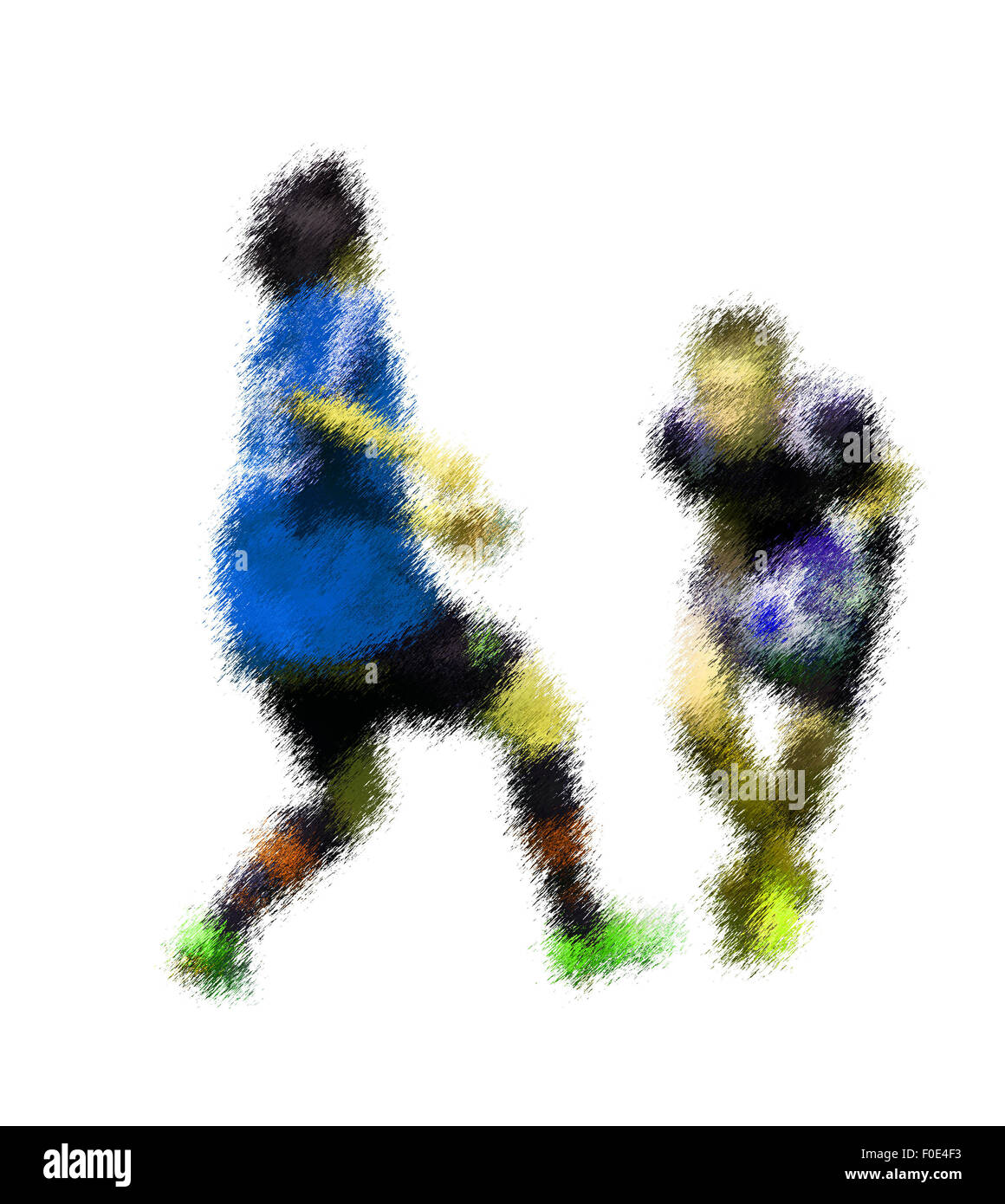 Torwart zu fangen. Abstrakte digitale Illustration von Fußball Fußballer, Jugendliche rund 15 Jahre alt, in Aktion, die isoliert auf Stockfoto