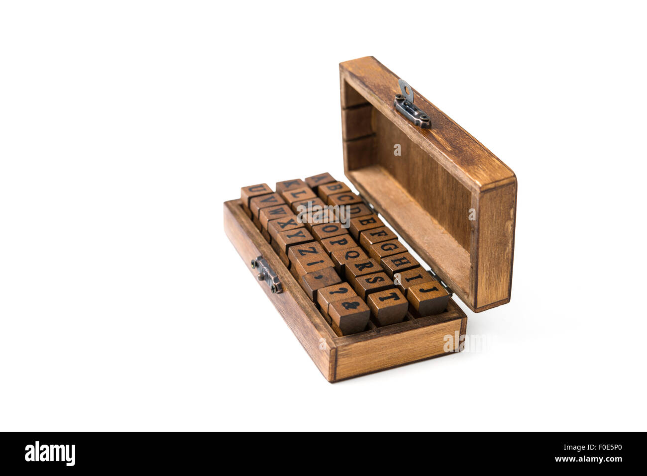 Buchstaben Holz in Holz-Box gestempelt Stockfoto