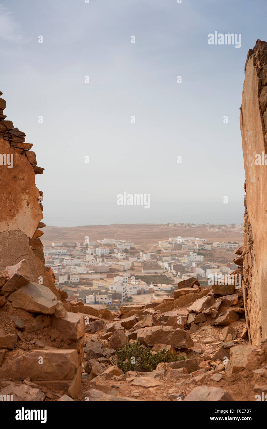 Detail der alten Festung aus der Kolonialzeit in Mirleft, einer kleinen Stadt und Landgemeinde in Tiznit Provinz der Region Souss-Massa-Draa Stockfoto