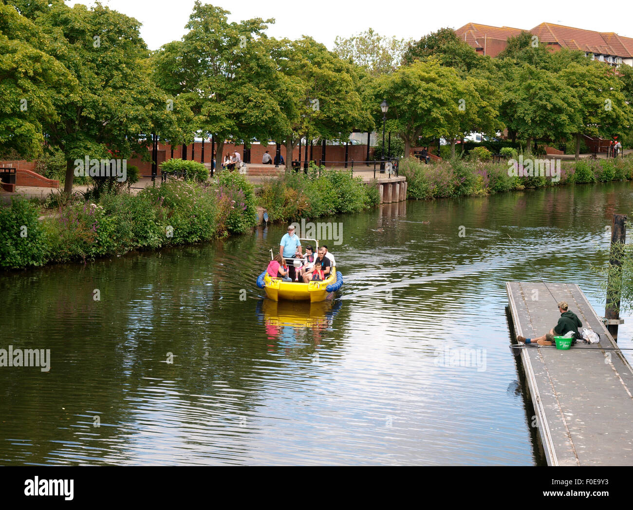 Boot aus den Augen sehen Flusskreuzfahrt auf der Fluss Tone, Taunton, Somerset, UK Stockfoto