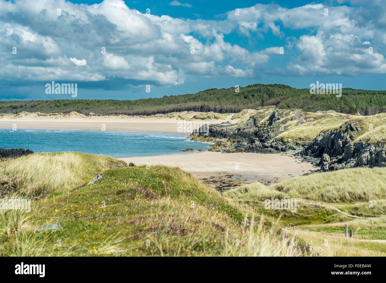 Ansicht von Llanddwyn Island, Isle of Anglesey, North Wales, UK am 7. August 2015. Stockfoto