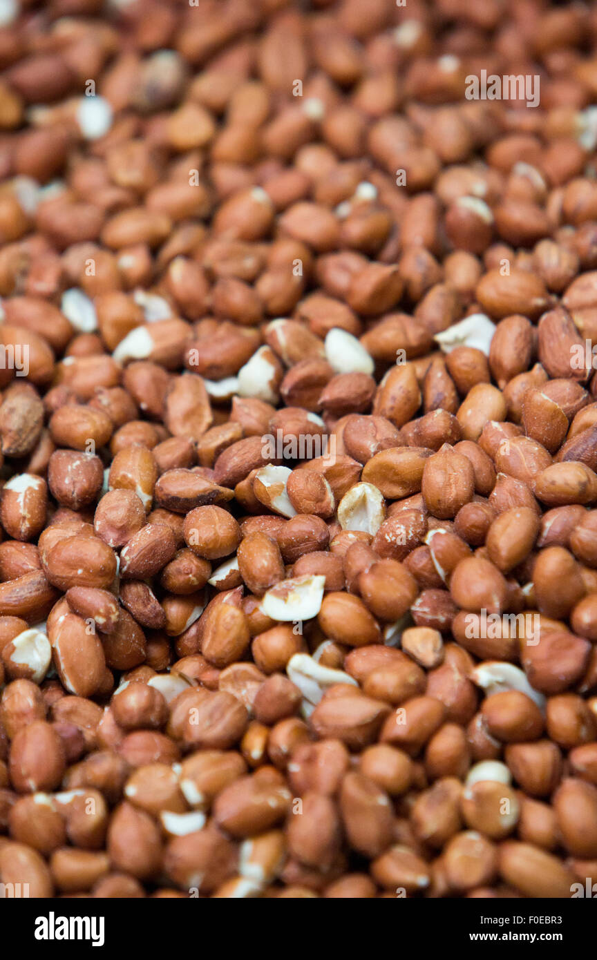 Hintergrund ungeschälte Nüsse auf dem Lebensmittelmarkt von Merida. Venezuela Stockfoto
