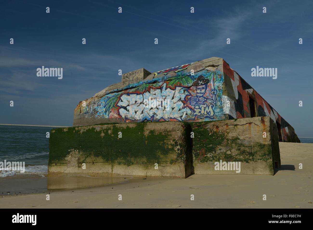 Sand, Strand, Frankreich, WW2 BUNKER, Blockhaus, Stockfoto