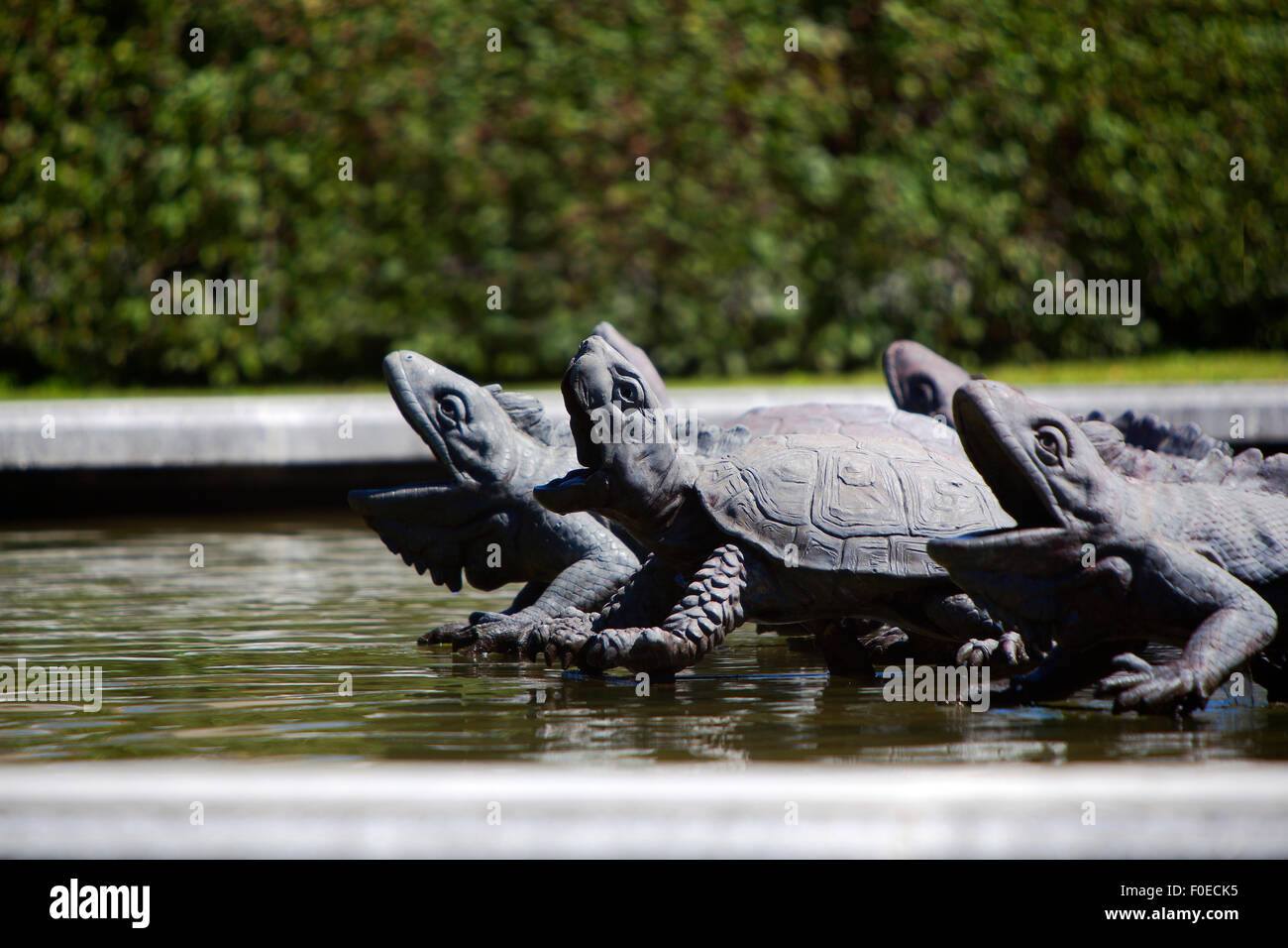 Nahaufnahme der Schildkröten der Latona-Brunnen am Herrenchiemsee in Bayern; Deutschland Stockfoto