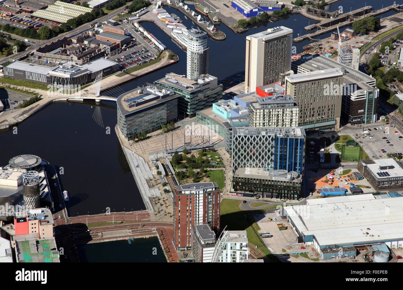 Luftaufnahme von Salford Quays in der Nähe von Manchester Stockfoto