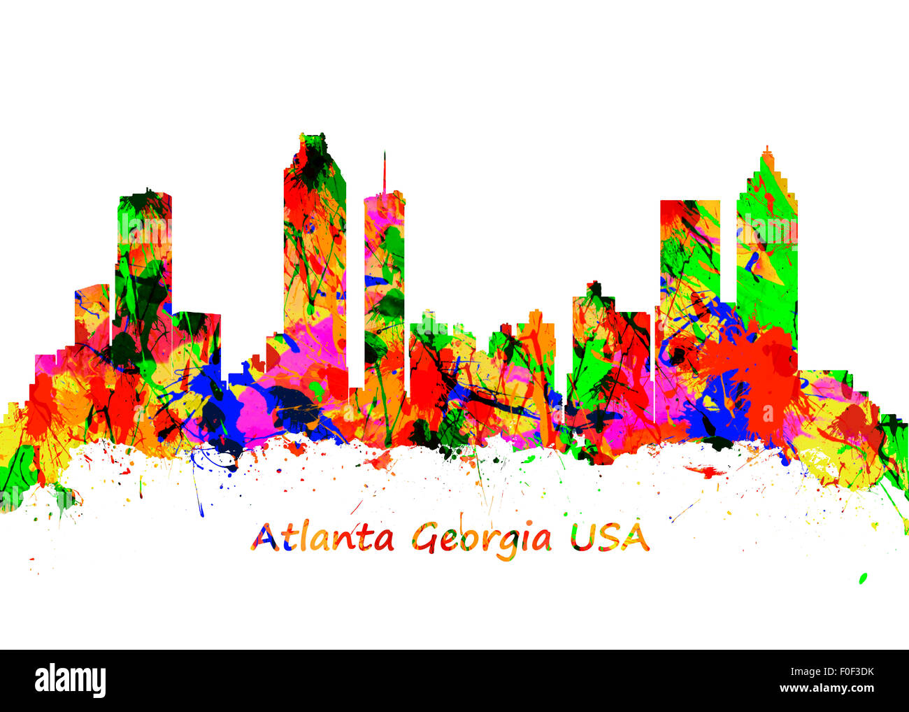 Aquarell Kunstdruck auf die Skyline von Atlanta Georgia USA Stockfoto