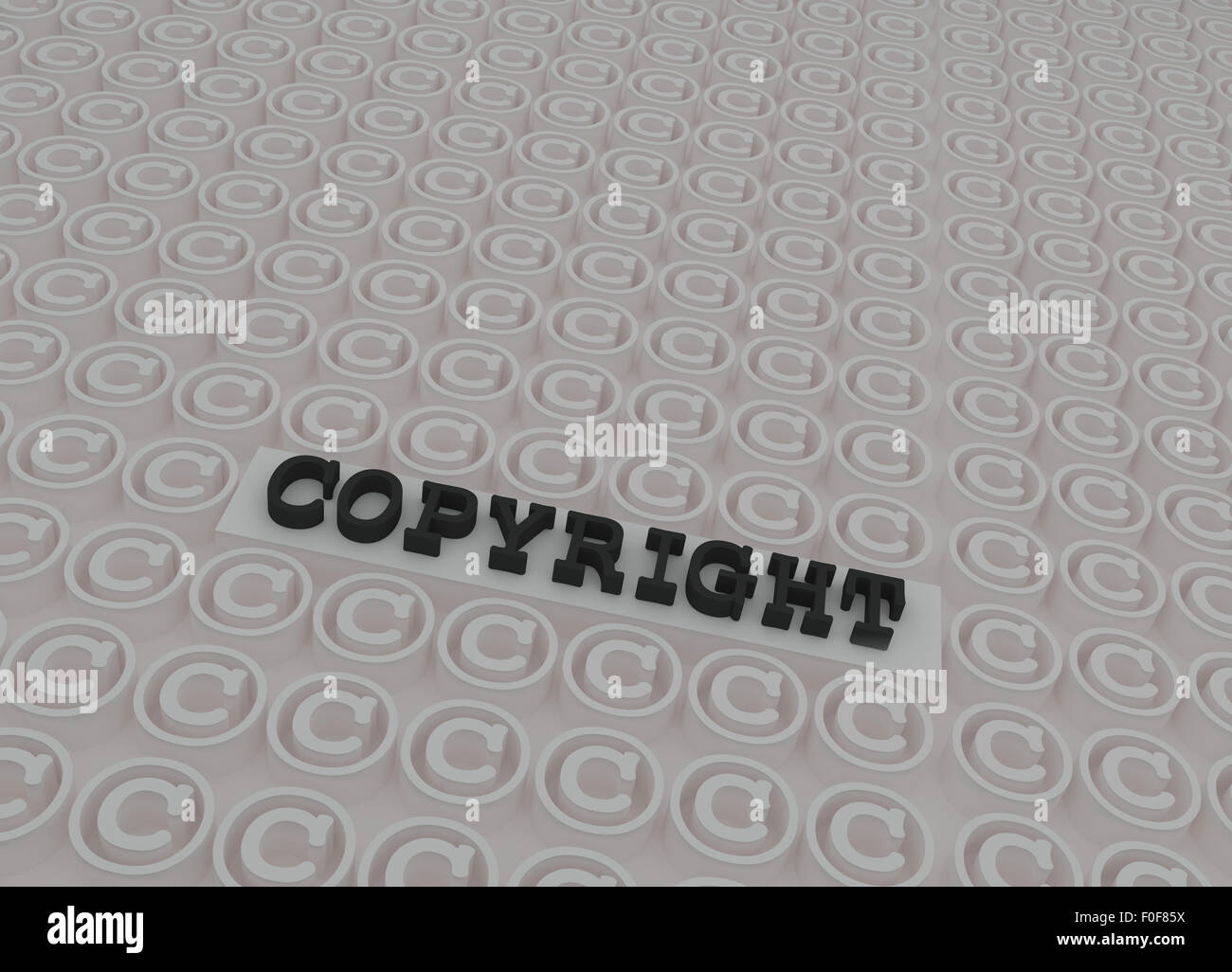 Schwarz 3d copyright text auf der Plattform in 3d Copyright weiße Symbole. Stockfoto