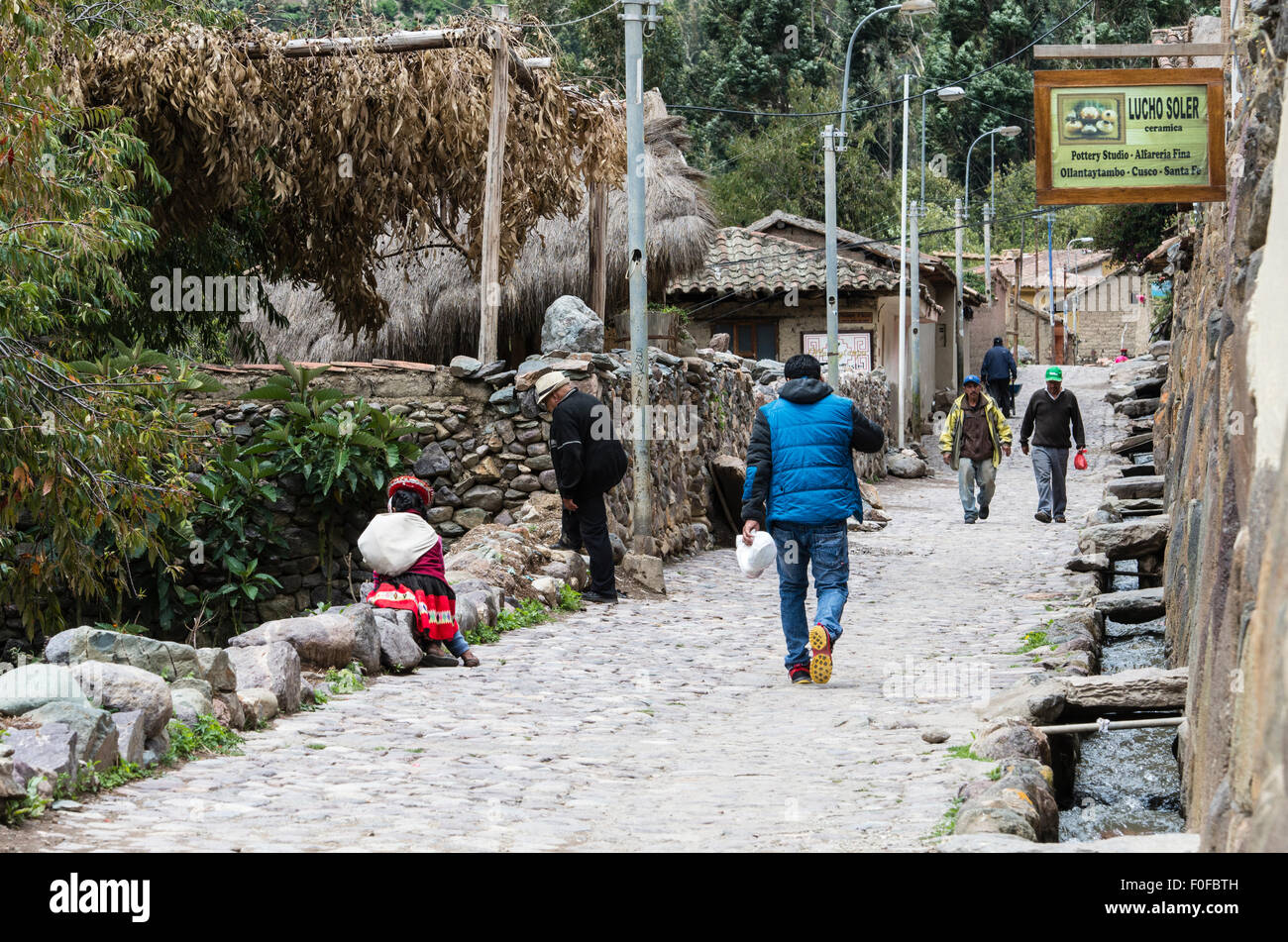 Ollantaytambo Dorf. inca Dorf im Heiligen Tal, Cusco Peru. Stockfoto