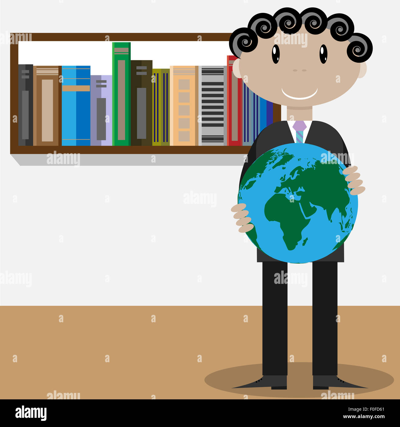 Mann mit Globus. Geographie-Präsentation, Arbeit und wissen, Vektor-Grafik-illustration Stockfoto
