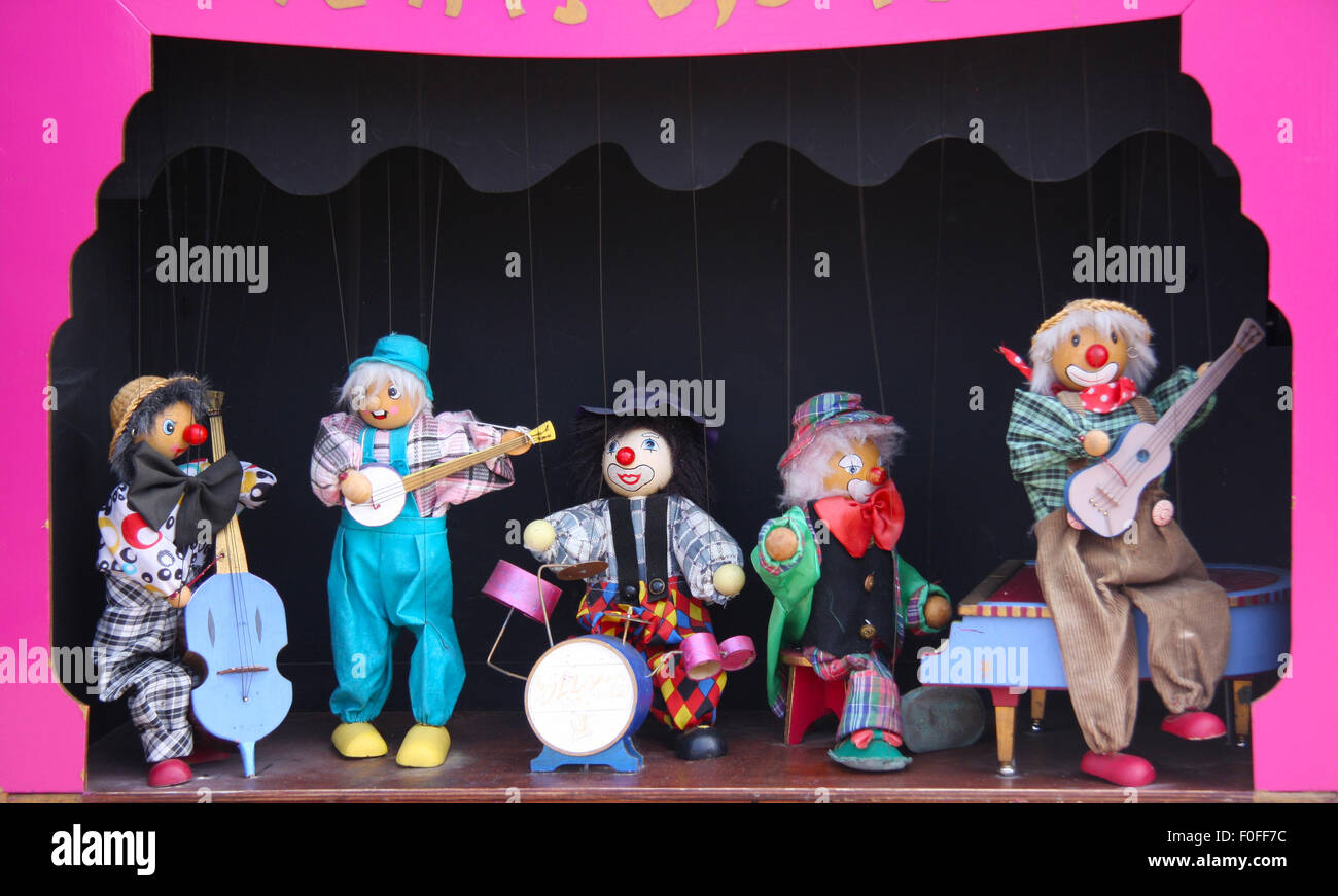 Automat mit Puppen an Fäden an Llandudno viktorianischen Extravaganza im Mai 2015. Stockfoto