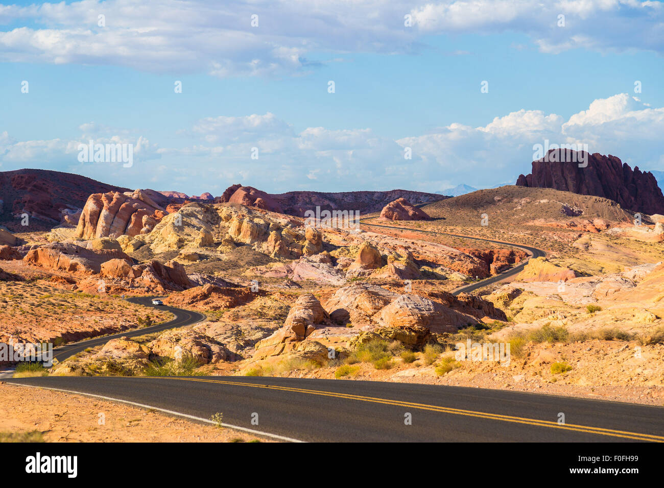 Kurvenreiche Straße im Valley of Fire State Park, Nevada Stockfoto