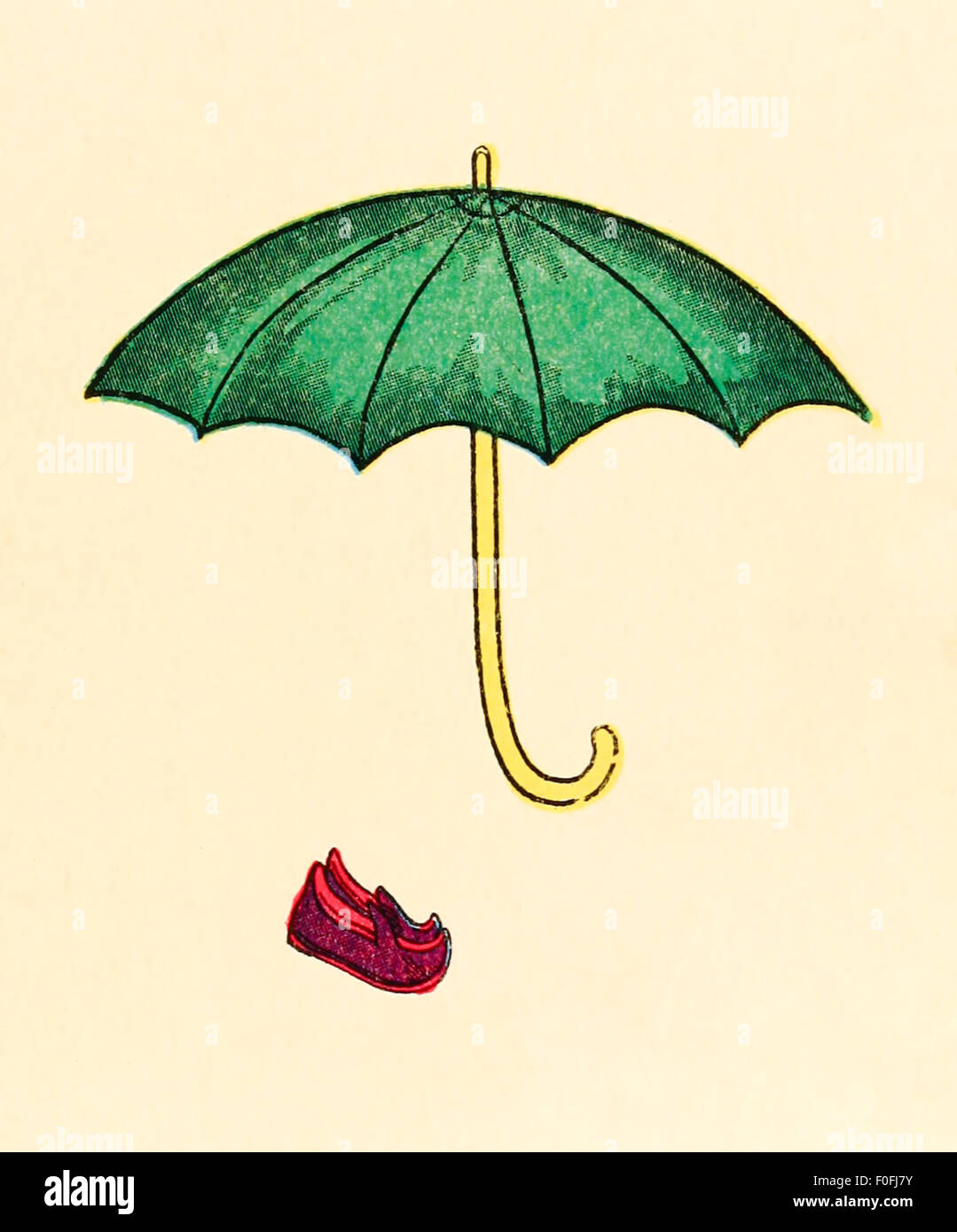 "... ...ein schönes Grün Sonnenschirm und eine schöne kleine paar von lila Schuhe mit roten Sohlen." Bild aus "The Story of Little Black Sambo" von Helen Bannerman. Siehe Beschreibung für mehr Informationen. Stockfoto