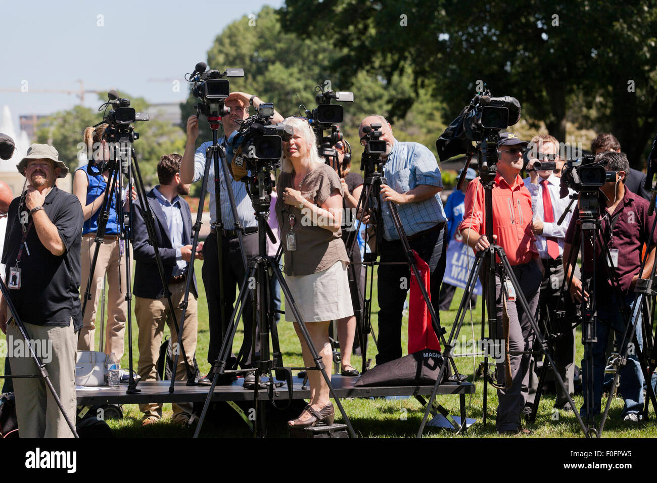 TV-Nachrichten-Kameras-Einrichtung für outdoor-Event - Washington, DC USA Stockfoto