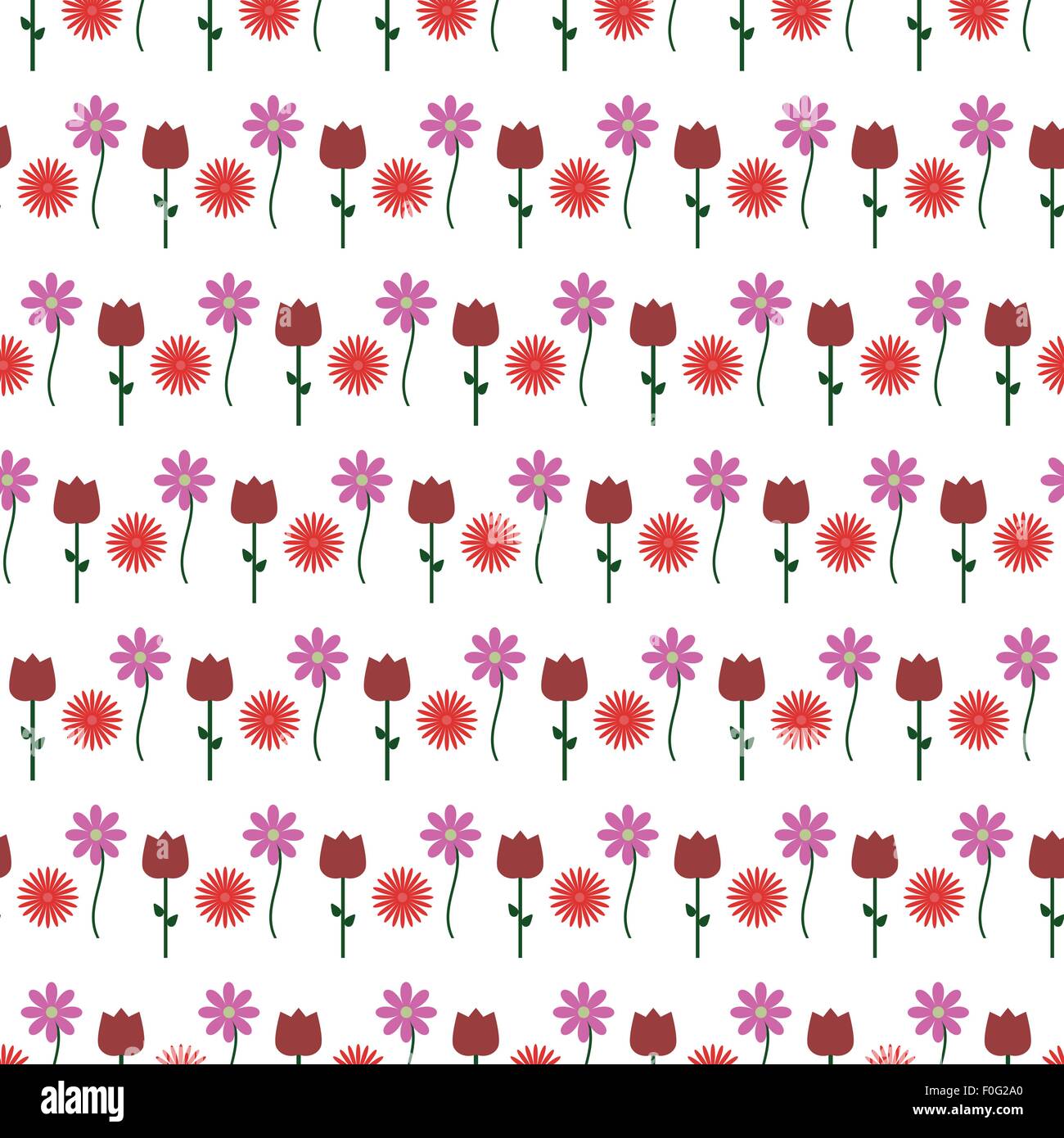 Retro-floral nahtlose Vektormuster hergestellt aus roten Blüten, Tulpe und Daisy. Stock Vektor